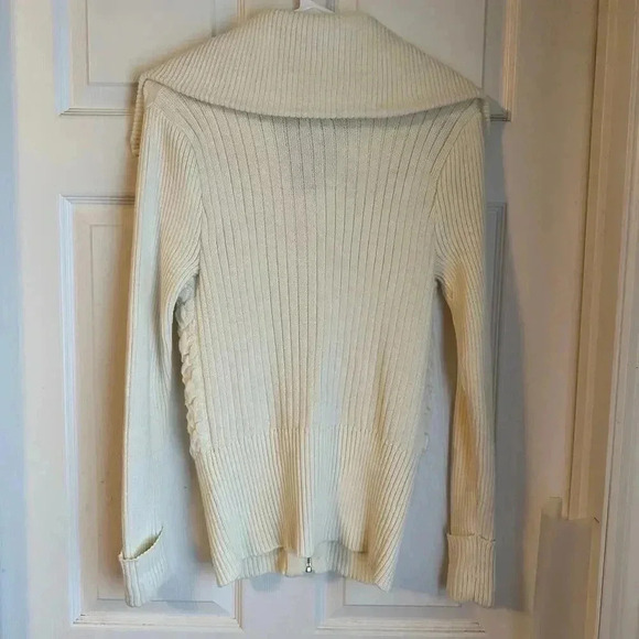 Cache Sz M Women’s Ivory Lux Puckered Full-Zip Preppy Cardigan Sweater Jacket - Picture 2 of 5